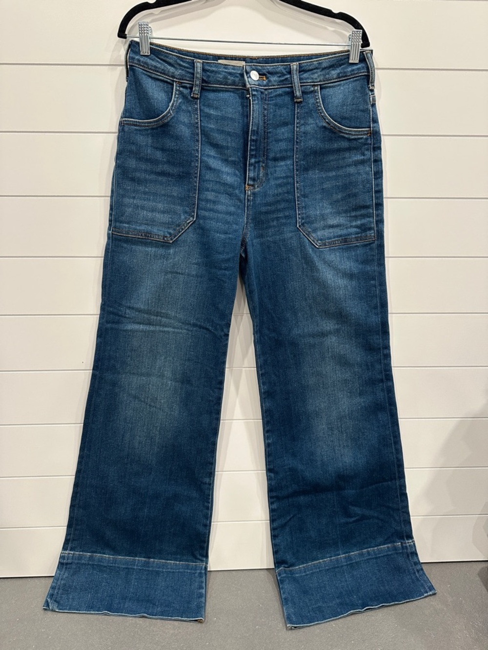 Pilcro Dark Blue Wide-Leg Jeans with Contrast Stitching